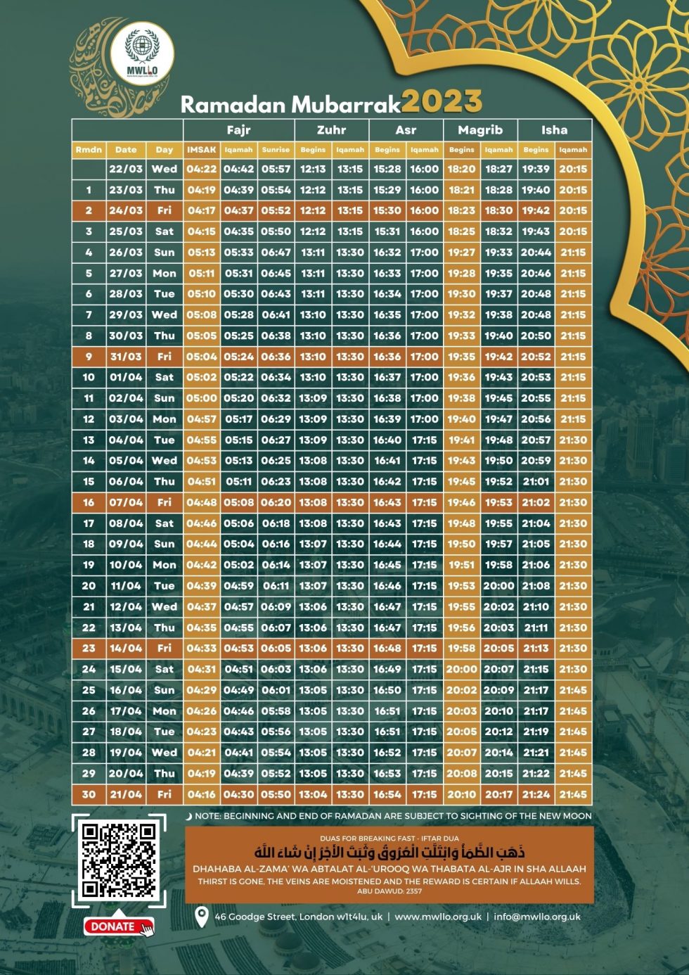 MWLLO Ramadan Calender | Muslim World League London Office - MWLLO